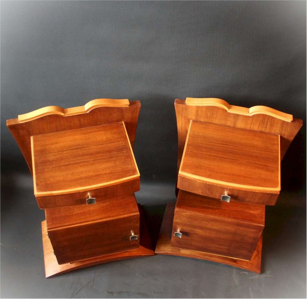 1940's French walnut bedside cabinets