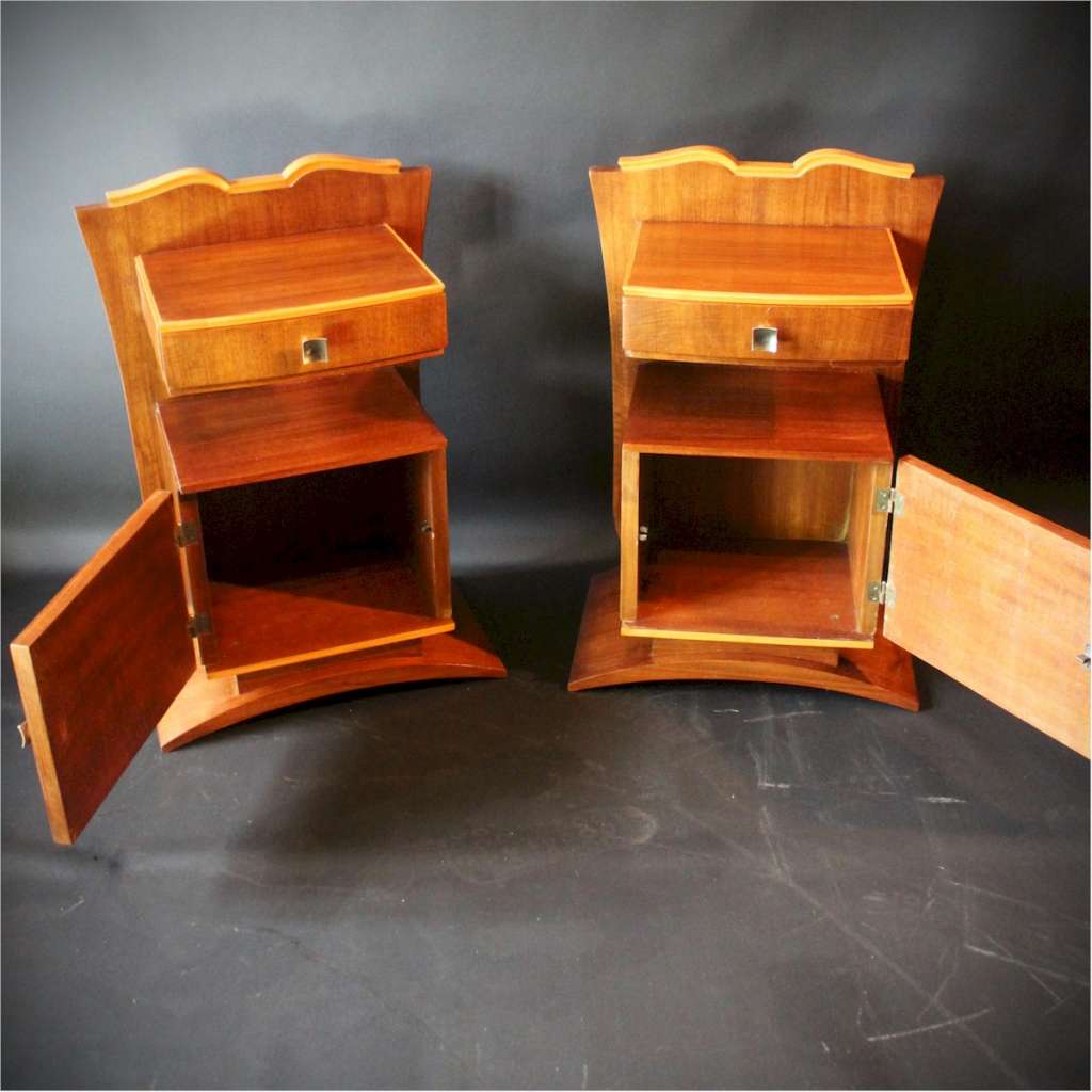 1940's French walnut bedside cabinets