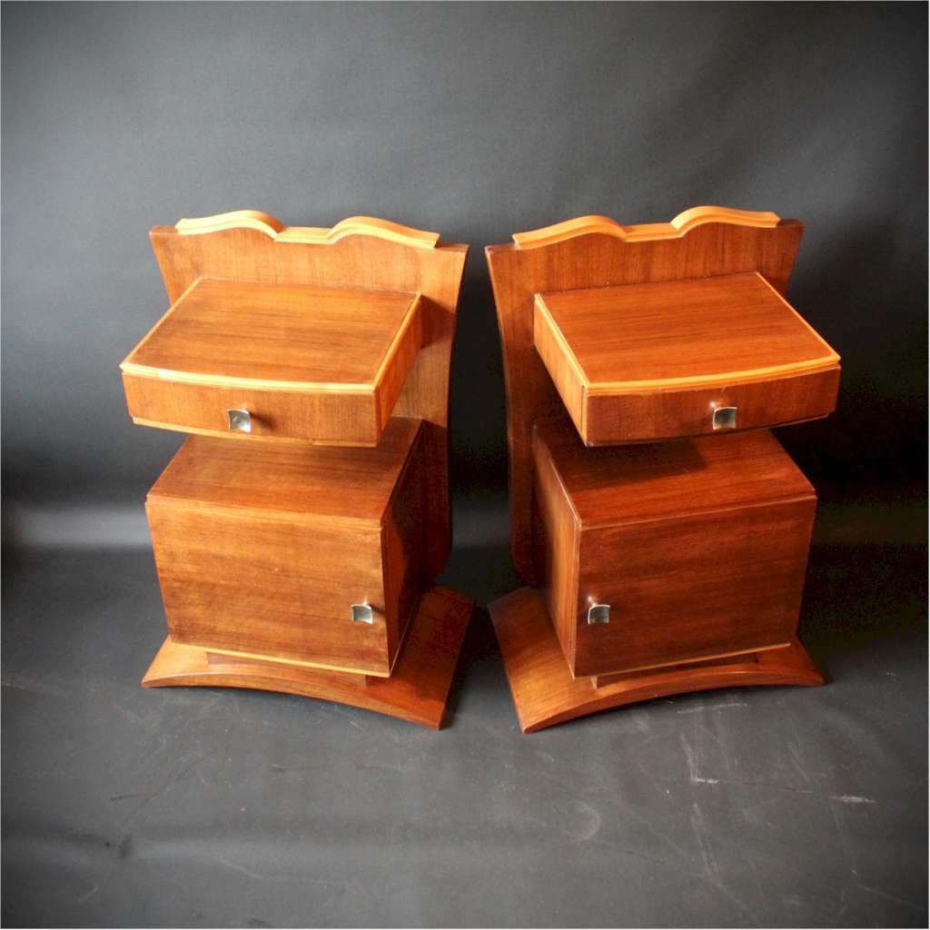 1940's French walnut bedside cabinets