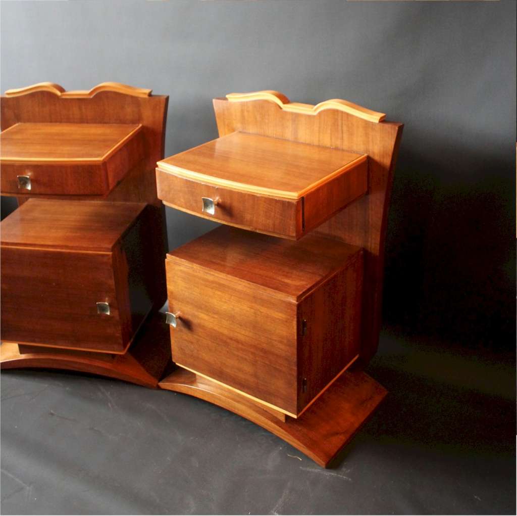 1940's French walnut bedside cabinets