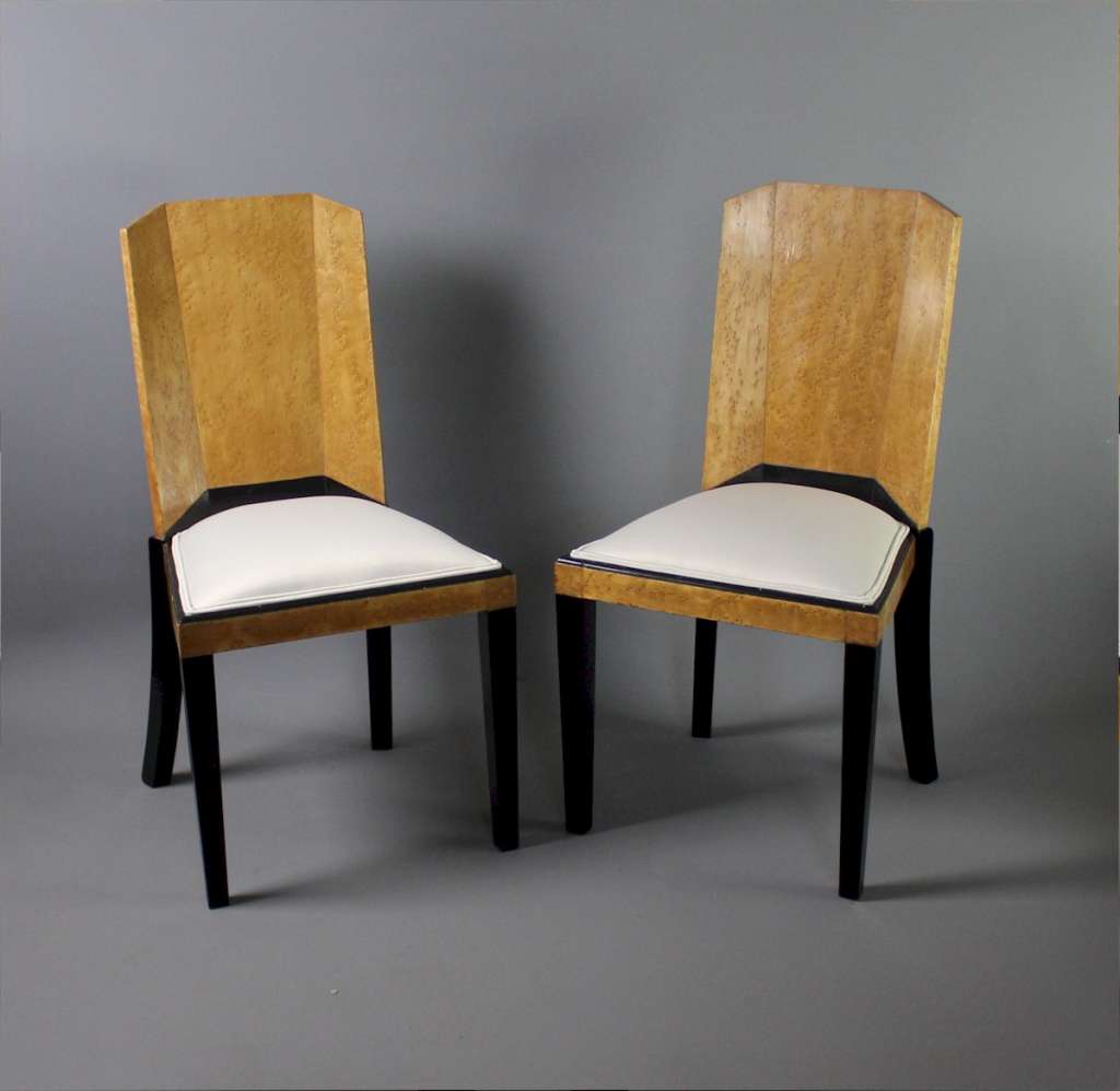 Stunning pair of art deco chairs in bird eye maple