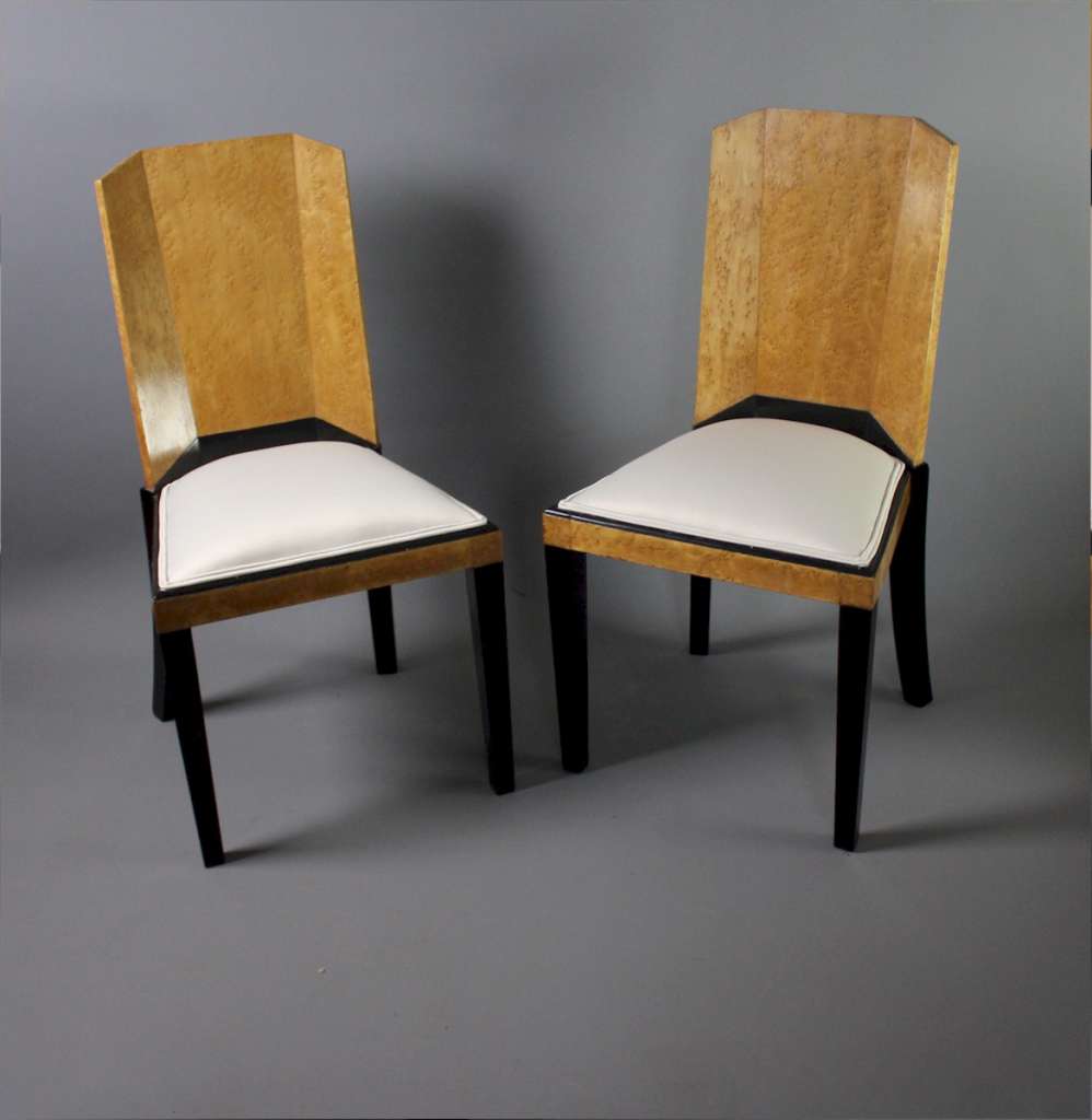 Stunning pair of art deco chairs in bird eye maple