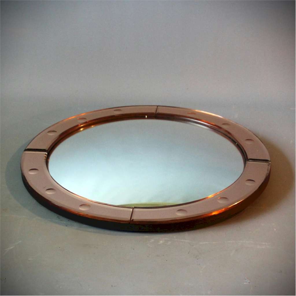 Art Deco Peach framed convex mirror
