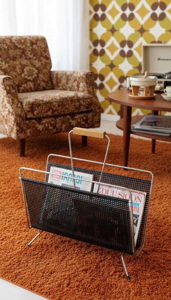 Perforated magazine rack from the 1950's