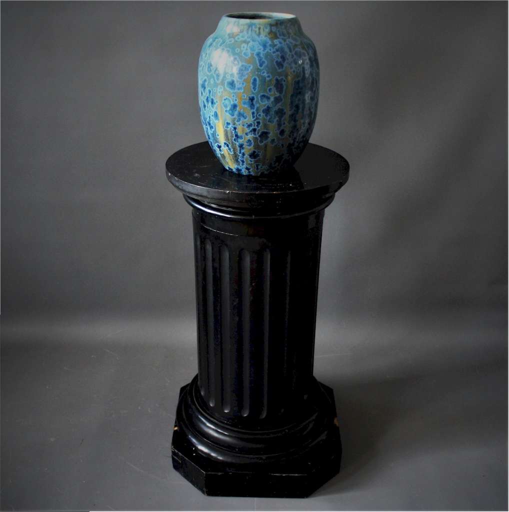 Pierrefonds pottery vase with fine blue crystalline glaze