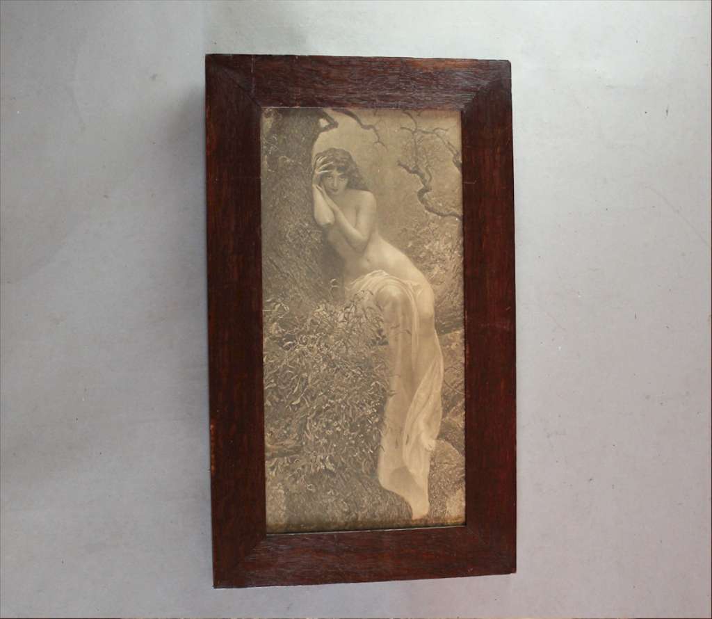 Pre-Raphaelite print in arts and crafts oak frame