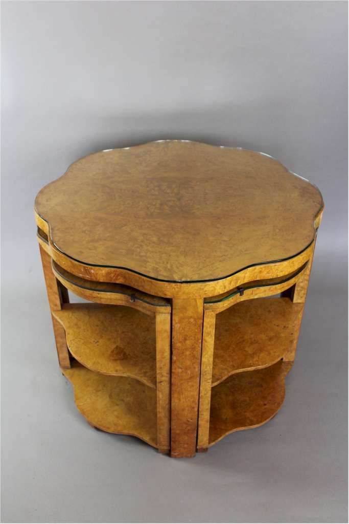 Blonde Art Deco quintetto nest of five tables by Epstein