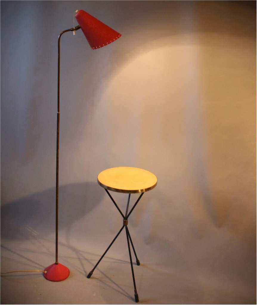 1950's Floor lamp with perforated red shade