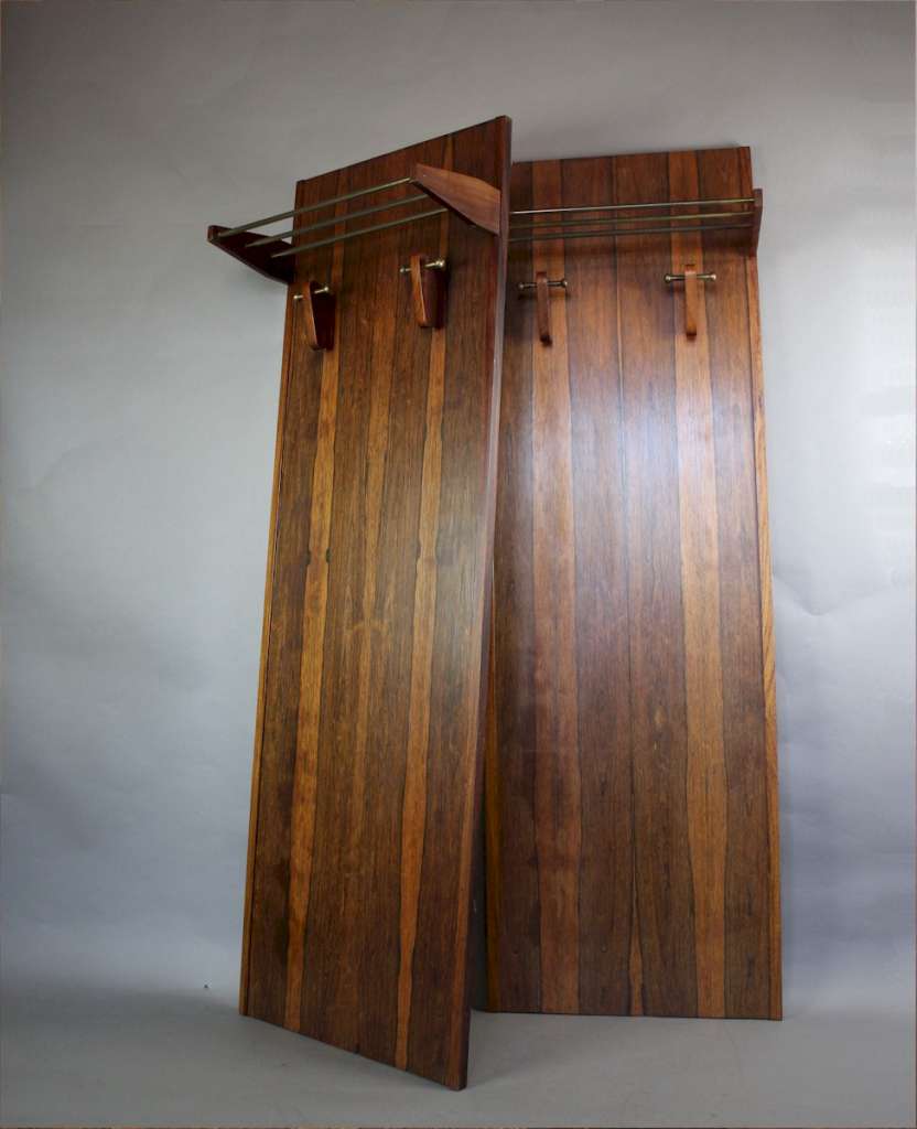 Mid-Century rosewood hallstands with brass and rosewood shelf / hooks. c1960's