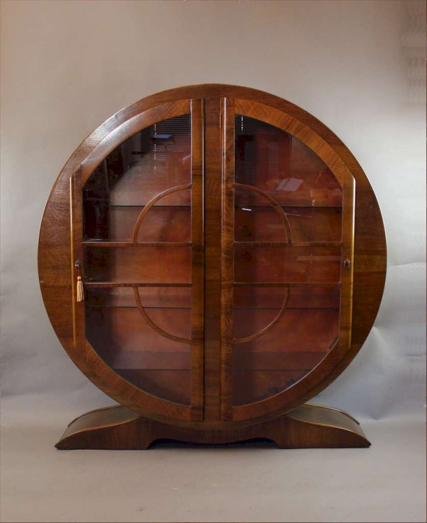 Art Deco walnut circular display cabinet