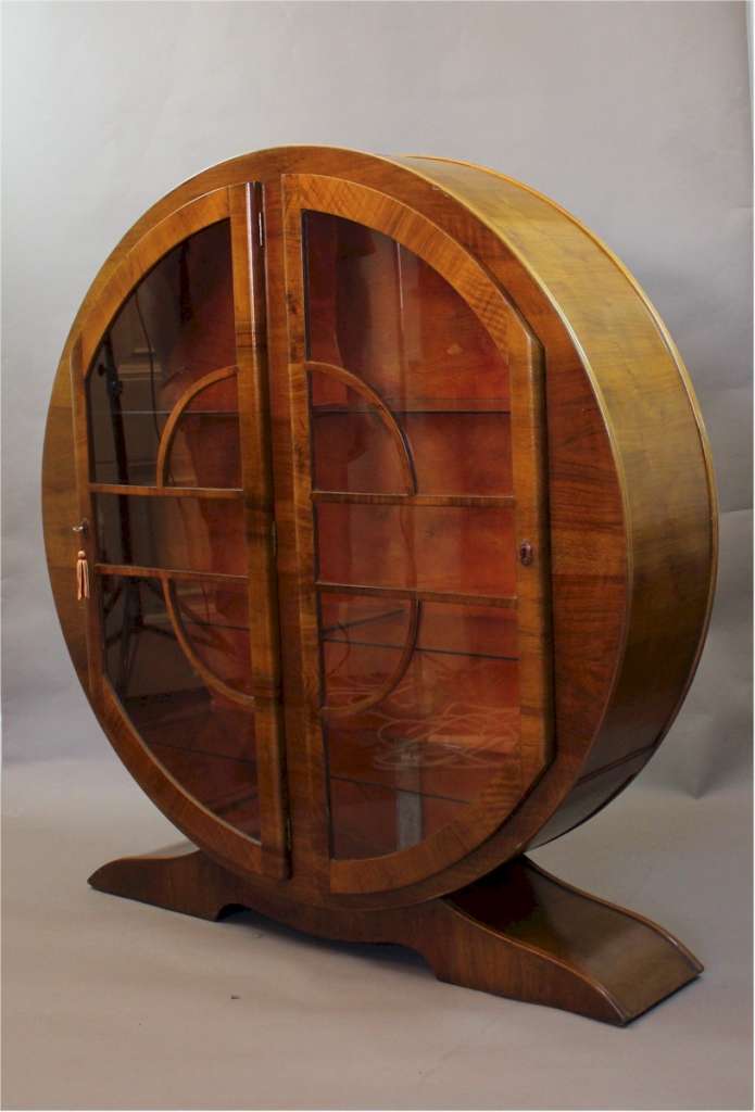 Art Deco walnut circular display cabinet