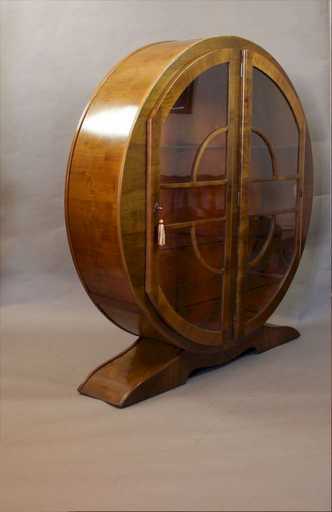 Art Deco walnut circular display cabinet