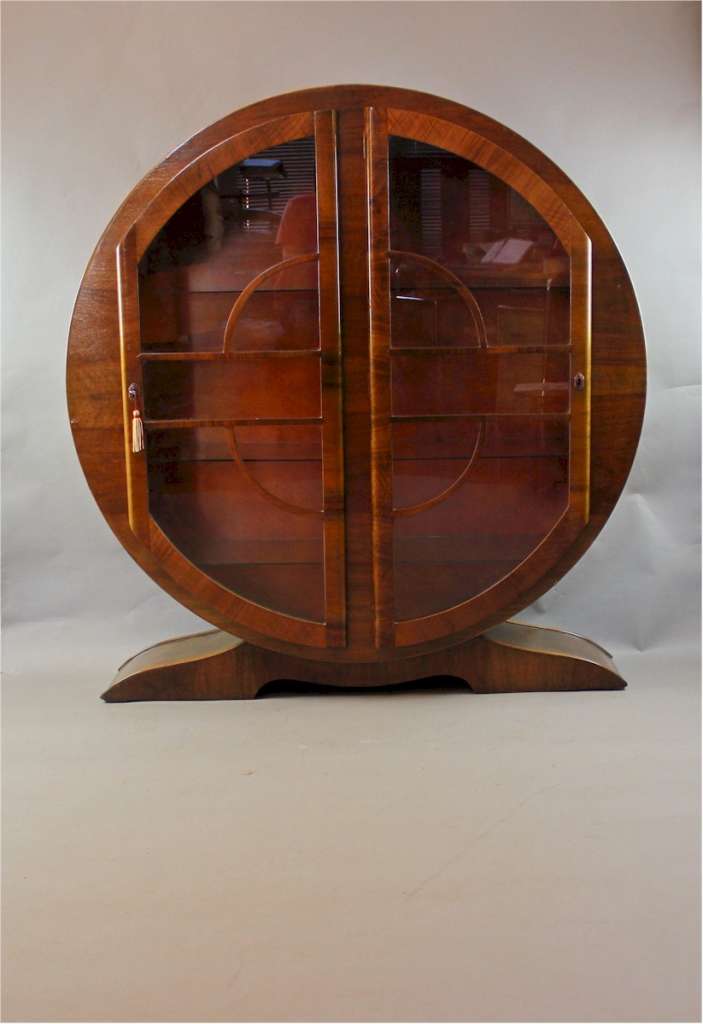 Art Deco walnut circular display cabinet