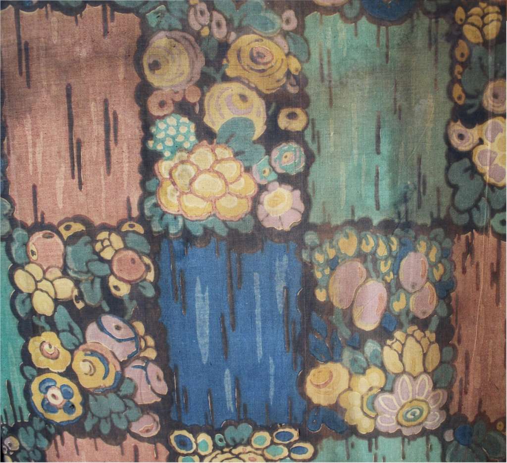 Three Fold Ebonised screen with double sided fabric