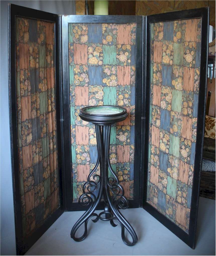 Three Fold Ebonised screen with double sided fabric