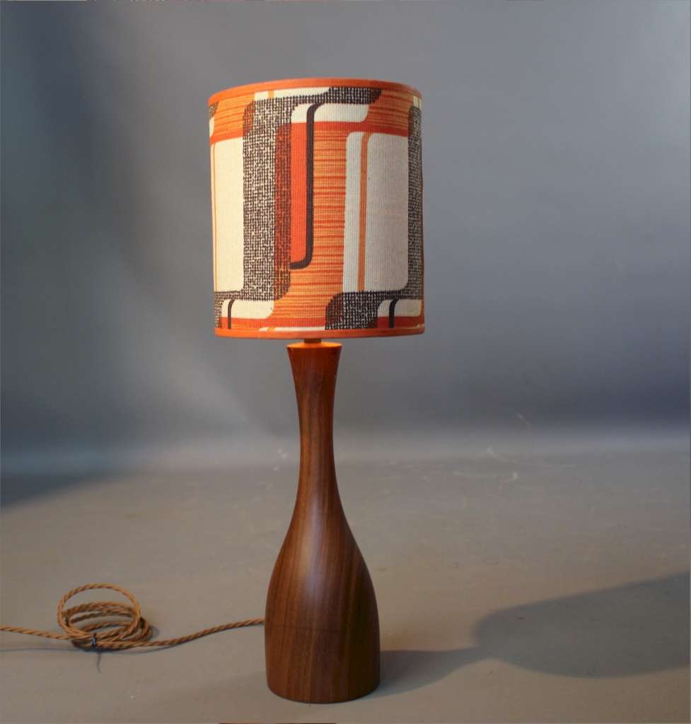 Seventies teak table lamp with period shade