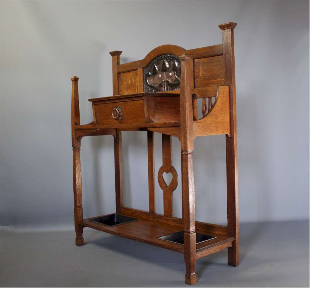 Arts & Crafts oak hall stand by Shapland & Petter