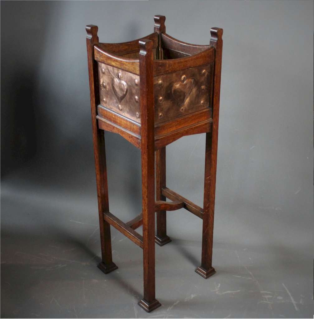 Shapland and Petter oak and copper heart planter .