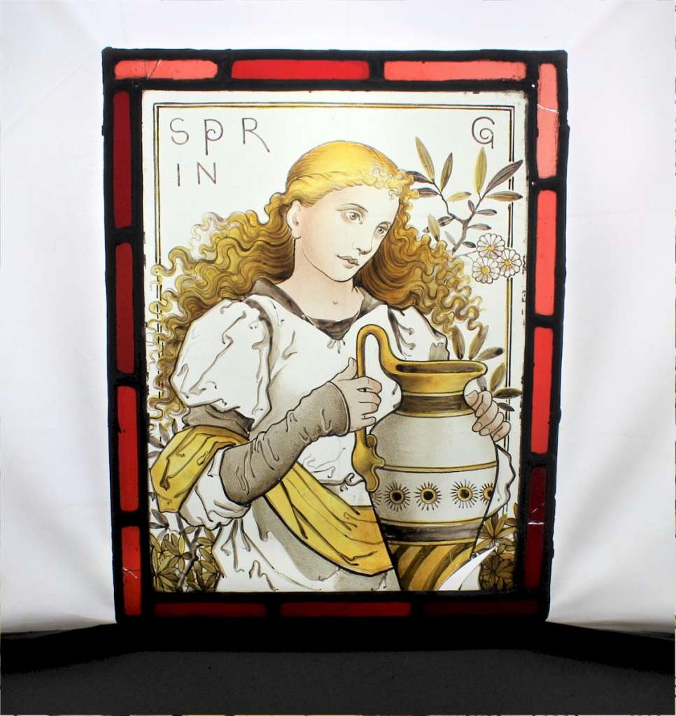 Arts and crafts stained glass panels of the 4 seasons