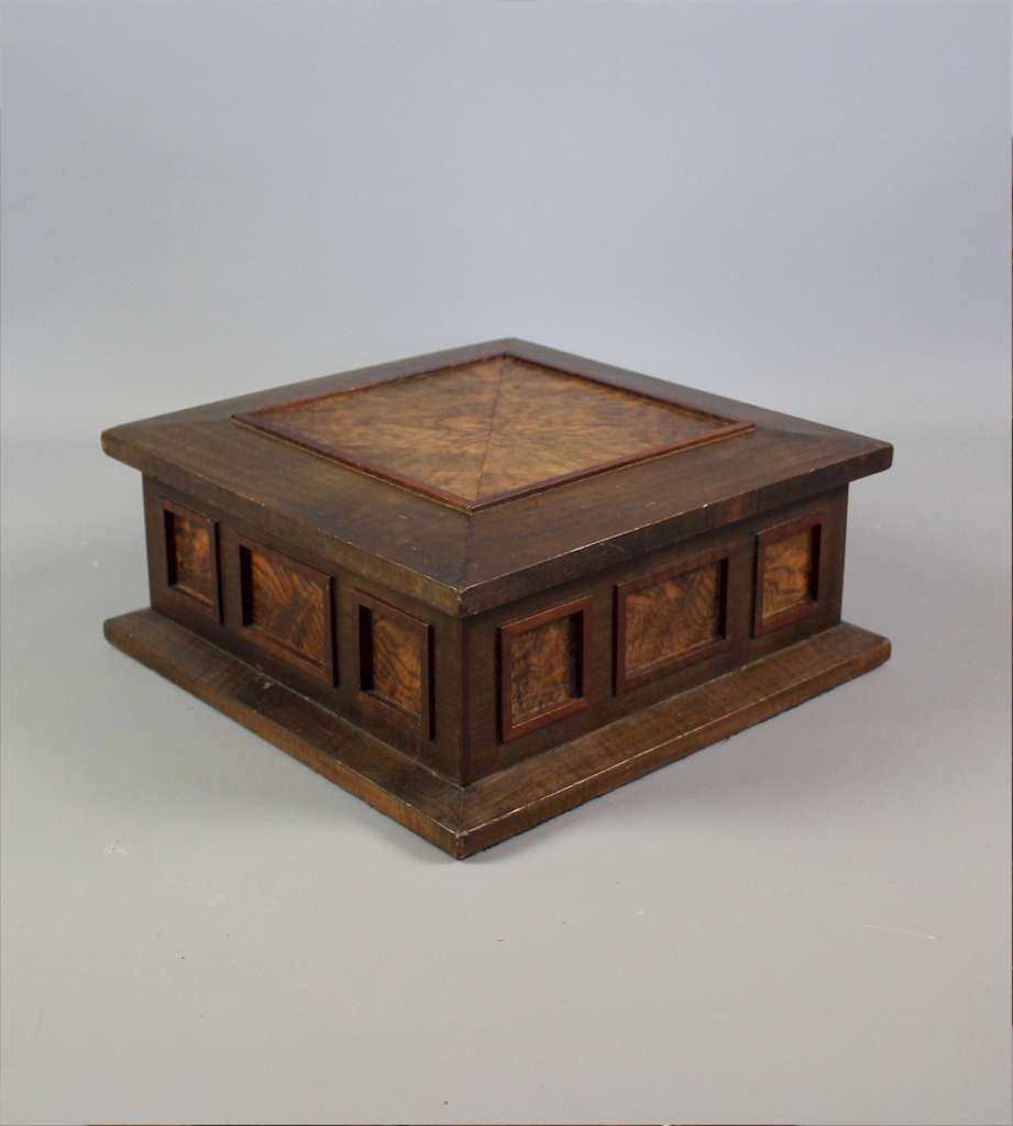 Square walnut veneered box