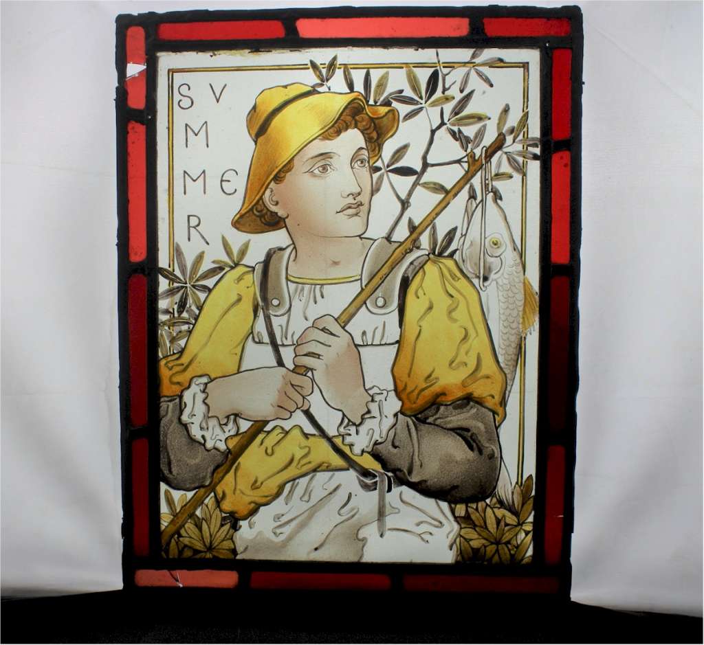 Arts and crafts stained glass panels of the 4 seasons