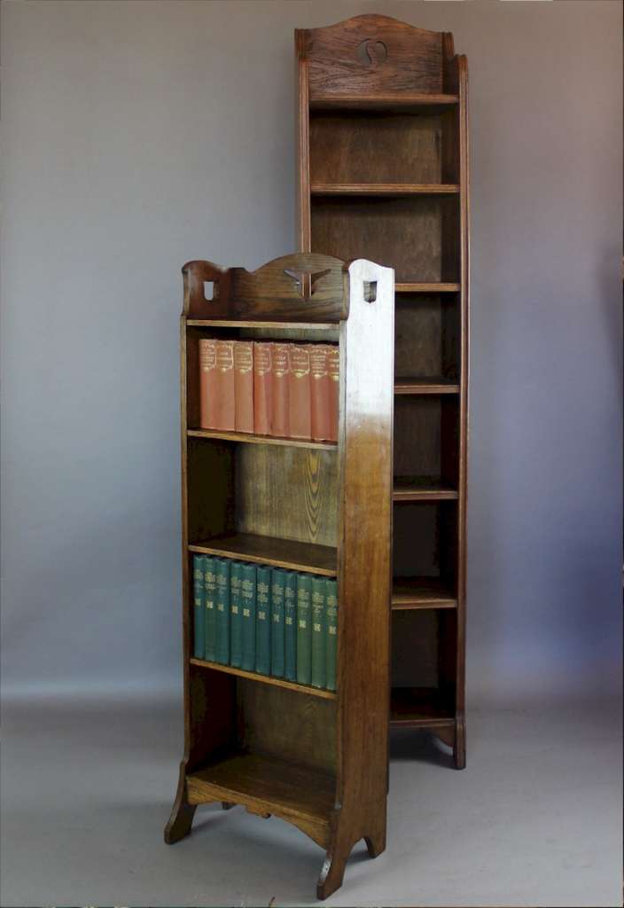 Tall Arts And Crafts Open Bookcase In Oak With Yin And Yang Cut