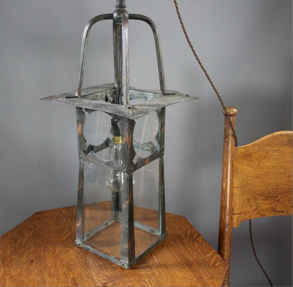Arts and Crafts coppered on brass lantern