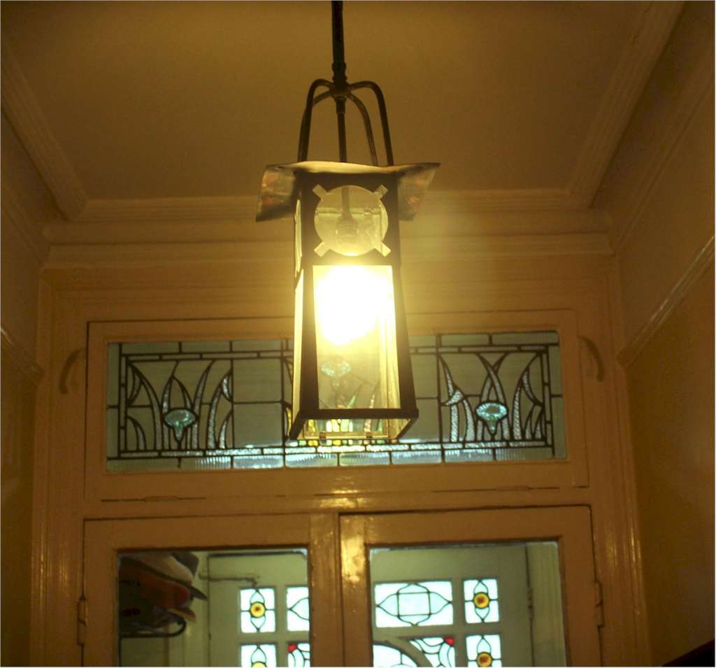 Arts and Crafts coppered on brass lantern