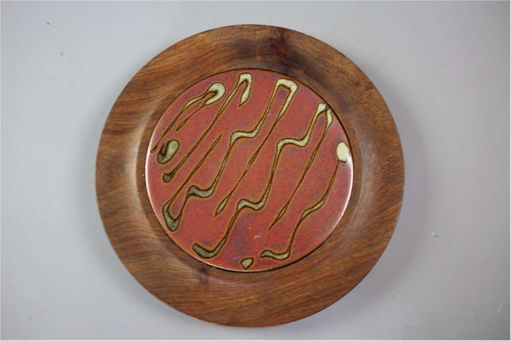 Mid Century teak and ceramic table trive