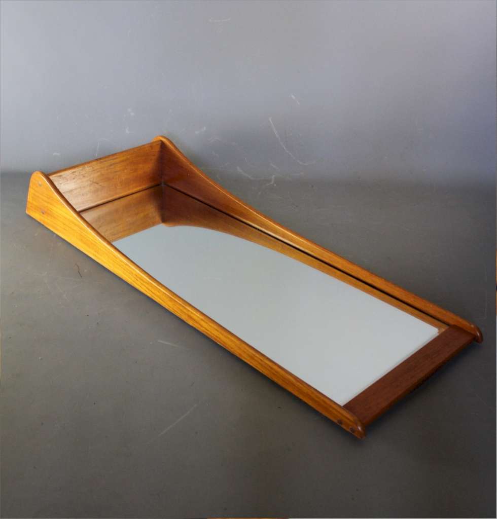 Mid-Century Teak Hall mirror with shelf.
