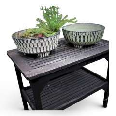 Brutalist pair of concrete garden planters