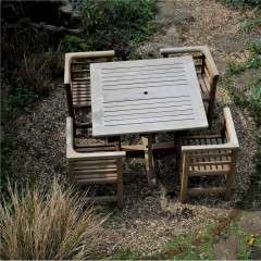 Teak garden table and four corner chairs