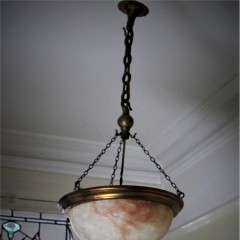 Alabaster ceiling shade bowl with coppered rim,