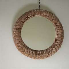 Mid-Century circular wicker mirror in the style of Albini.