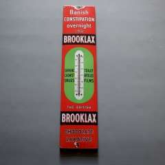 Rare vintage enamel advertising thermometer sign for Brooklax Laxative Chocolate