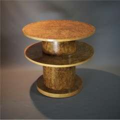 Art Deco birds eye maple drum table.