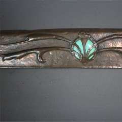 Arts and crafts copper fire fender with Ruskin roundel