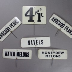 Vintage greengrocer plastic product signs