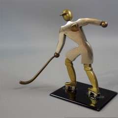 Art Deco brass figure of an ice hockey player