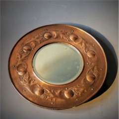 Arts and Crafts round copper mirror