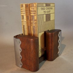 Modernist art deco pair of chrome and wood bookends c1930