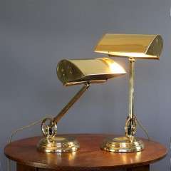 Pair of British brass bankers lamps 1930's