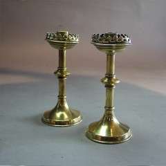 Pair of Victorian Gothic brass candlesticks c1890's