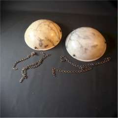 Pair of Alabaster ceiling bowl shades with hooks