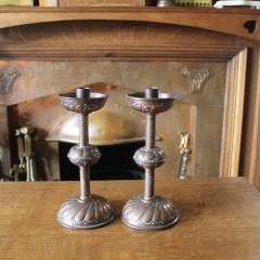  Arts and Crafts pair of copper candlesticks