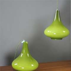 Pair of green glass pear shaped 1970's shades