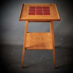 Arts and crafts oak red tiled topped side table