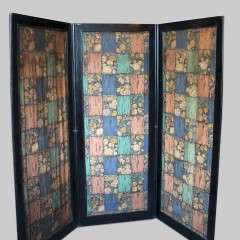 Three Fold Ebonised screen with double sided fabric