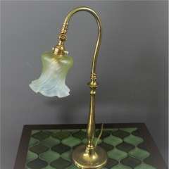 Edwardian Swan neck brass table lamp with Vaseline shade