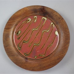 Mid Century teak and ceramic table trive